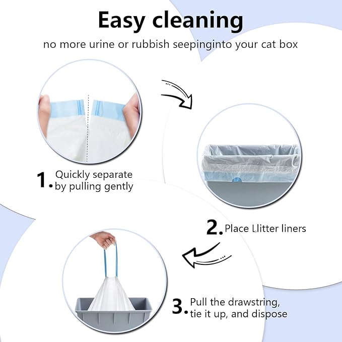 120 Count Self-Cleaning Cat Litter Box Liners Bag, Compatible with MW-SC01/SC02/SC09/LR01/LR02, Thick Heavy Duty Drawstring Replacement Cat Litter Box Liners-18"x 12.6"