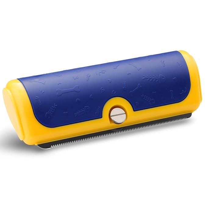 Dog Deshedding Brush – Wide Shallow Comb for Loose Hair – Gentle Grooming for Dogs & Cats – Blue & Yellow