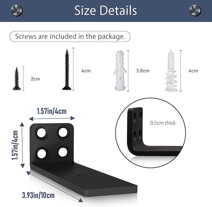 MLOQI 6 Pack Heavy Duty Shelf Brackets, L Brackets for Shelves, 5mm Thick Floating Shelf Bracket Up to 50KG Capacity (4Inch)