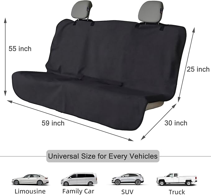 Back Seat Cover Waterpoof Rear Bench Towel Seat Cover for Gym Swimming Surfing Running, Non-Slip Rear Seat Protector Universal Fits Most Auto Truck Van and SUV (Bench Black)