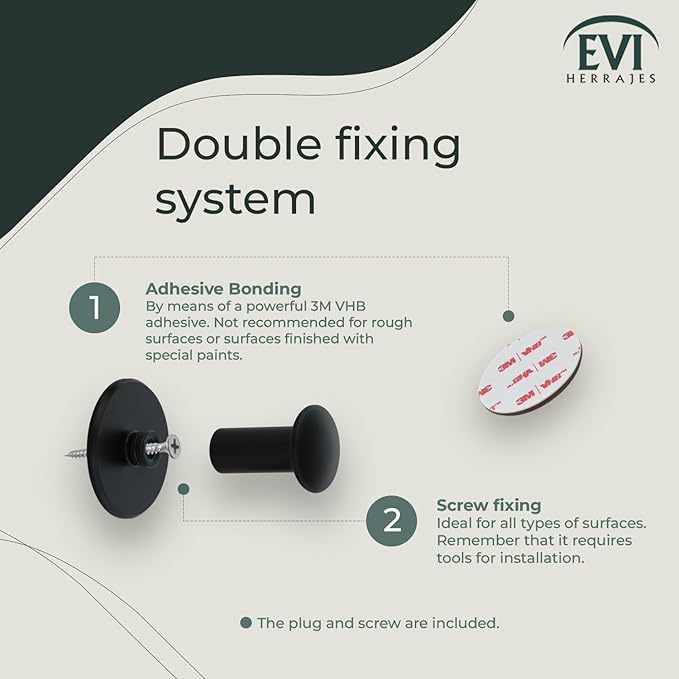 Evi Bathroom Hanger | Stainless Steel Wall Hanger | Black Lacquered Finish | for Hanging Clothes, Coats or Towels | Adhesive Towel Rail and/or Screw | 188DUALNG