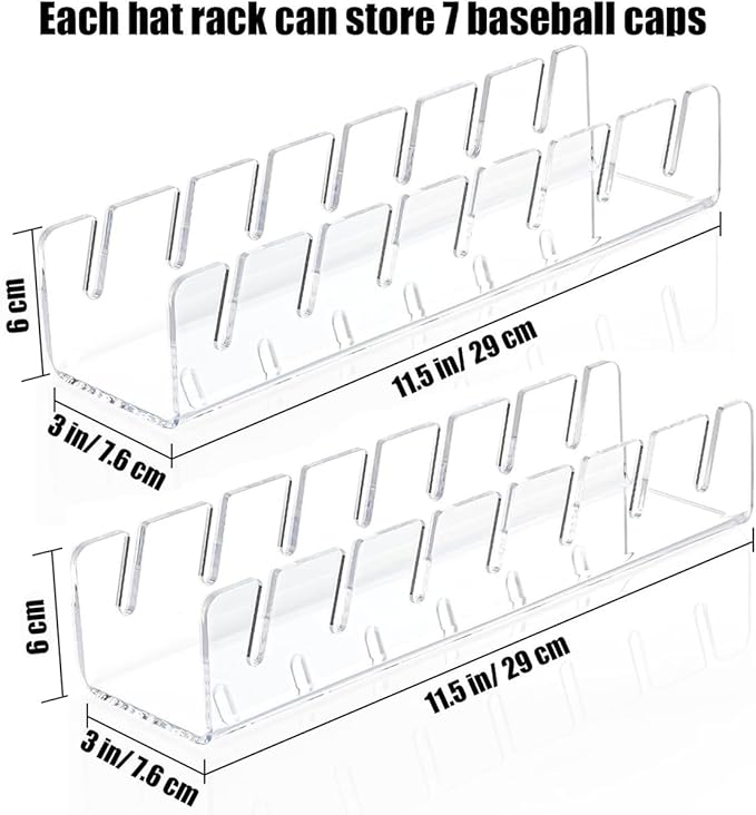 Hat Stand for Baseball Caps Display and Organizer No Install Acrylic Hat Holder for 14 Baseball Caps Hat Racks Storage for Bedroom,Closet,Dresser,Entrance 2 Pack(Clear)