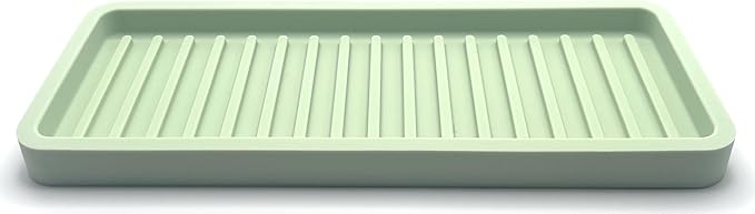 Happitasa Silicone Kitchen Sink Organizer Tray, Sponge Holder and Countertop Protector | Bathroom and Kitchen Soap Dish and Dispenser Tray (Pistachio, 9"x3.5")