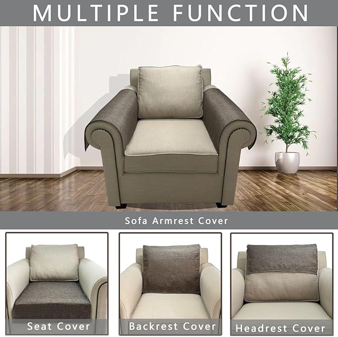 NOYOURS Couch Arm Covers, Anti-Slip Sofa Armrest Cover for Recliner, 2pc Washable Sofa Arm Covers, Dogs Cats Pet Scratch Proof Couch Arm Protectors, Coffee, 20x24inch
