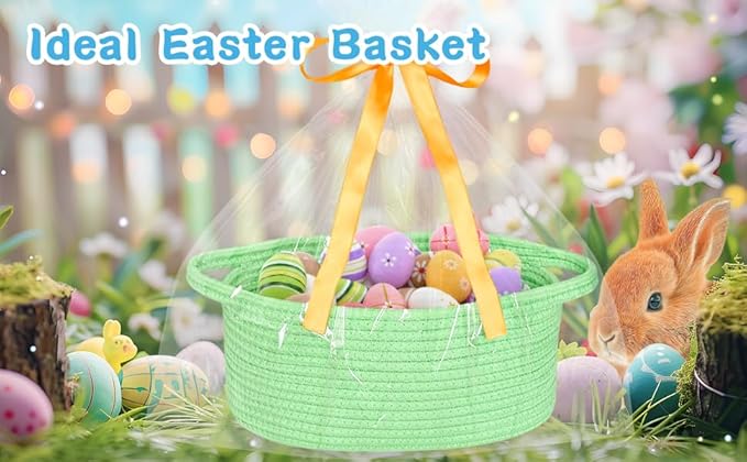 ABenkle Small Basket with Gift Bags and Ribbons, Empty Gift Baskets for Mother's Day, Decorative Boho Rope Woven Nursery Storage Organizer Toy Baskets with Handle for Baby Showers, 12"X 8" X 5"