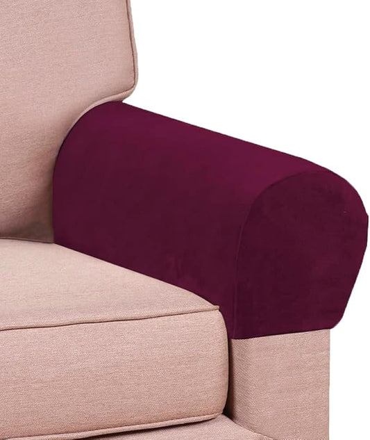 Soft Sofa Armrest Covers - Skin-Friendly Stretch Polyester, Comfortable Scratch Resistant for Square/Curved/Reclining Armrests, One Pair - Wine Red