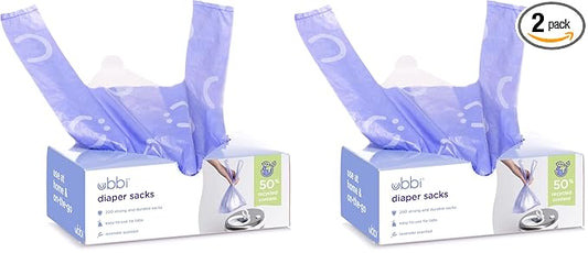 Ubbi Disposable Diaper Sacks, Lavender Scented, Easy-To-Tie Tabs, Diaper Disposal or Pet Waste Bags, 200 Count (Pack of 2)