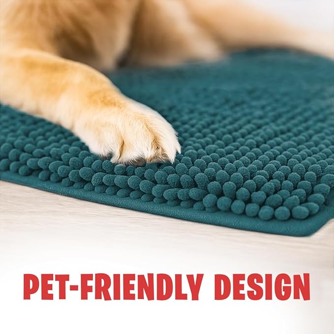 MudGuard Mat™ Dog Door Mat for Muddy Paws, Super Absorbent Microfiber, Non-Slip Indoor Mat, Quick Dry Chenille Mud Mat for Dogs & Entryway, Washable, Atlantic Blue 24" x 36"