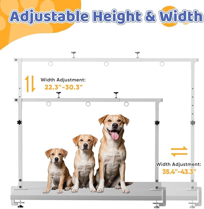 Artibear Dog Grooming Arm with Clamp for Large Dog, Adjustable Height to 33in and Width to 43in, Pet Grooming Table Arm with 2 Loop Noose & 2 No Sit Haunch Holder for Home & Store (Table Not Include)