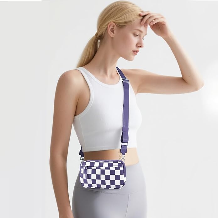 Checkered WristleWallets for Women, RFID Wallet Crossbody with 4 Zippers, Credit Card Holder Cell Phone Organizer