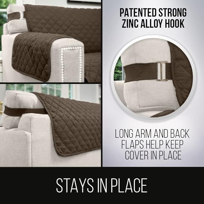 Sofa Shield Recliner Slip Cover with Patented Strap, Cushion Protector, US Designed Reversible Stain and Dog Tear Resistant Slipcover, 25 inch Seat, Washable Covers for Dogs Pets, Chocolate Beige