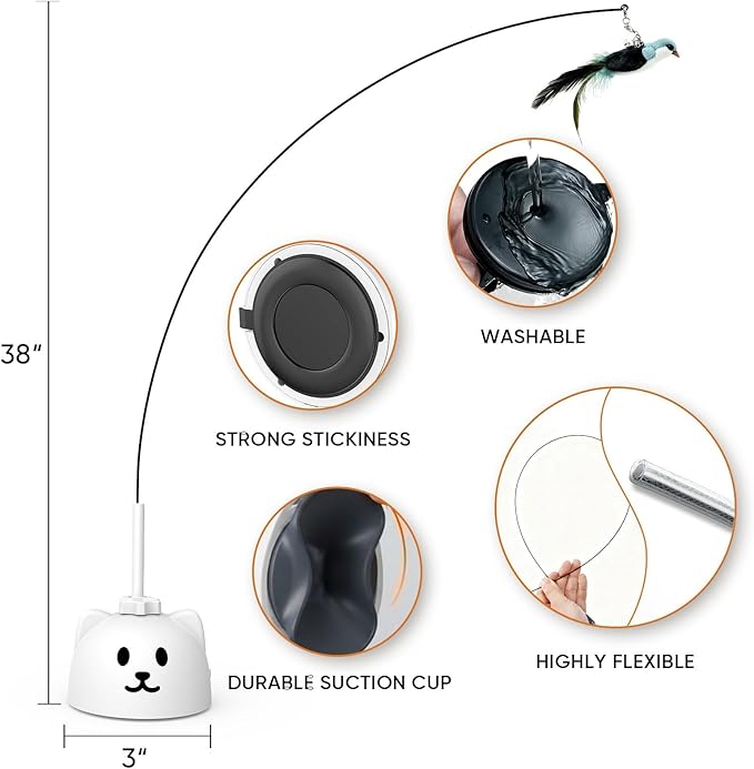 Interactive Cat Toys for Indoor Cats - Automatic Flying Bird Feather Toy, USB Rechargeable Electric Cat Teaser with Strong Sticky Base, Smart Motion Self-Play Toy for Bored Cats(Green)
