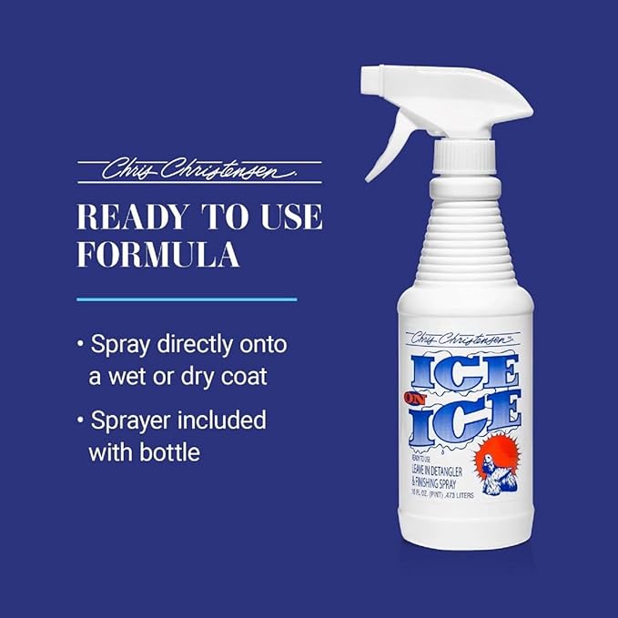 Chris Christensen Ice on Ice Detangler and Finishing Dog Spray, Groom Like a Professional, Ready to Use, Helps Brush/Comb Glide Through Coat, Conditions, No Residue, All Coat Types, Made in USA, 16 oz