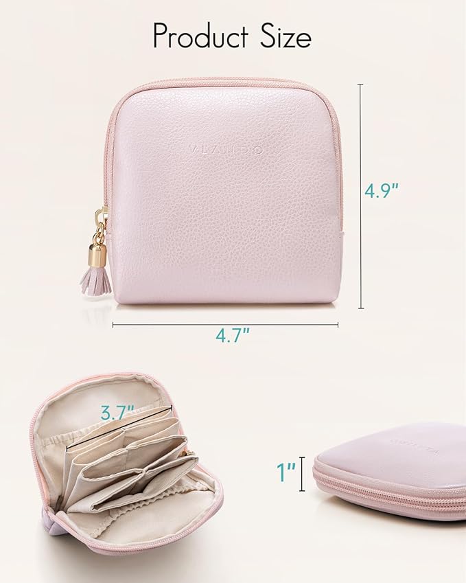 Vlando Small Jewelry Travel Case,Jewelry Pouch Bags with Zipper,Velvet Jewelry Organizer Storage Bag for Bracelet Rings Earring Travel Essentials Gifts for Women Girl-Pearl Pink