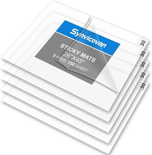 26" x 45" Transparent Sticky Mat Tacky Pads Adhesive Floor Mat (5 Packs,150 Sheets,30 Sheets/Pack for Cleanroom Laboratory Hospital Construction Pets Home Indoor Gymnasium and Workshop