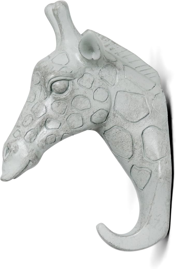 Giraffe Head Single Wall Hook/Hanger Animal Shaped Coat Hat Hook Heavy Duty, Rustic, Decorative Gift, Grey