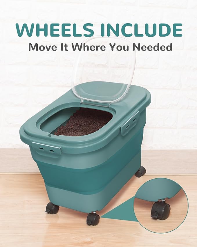 DDMOMMY 20-23 Lbs Dog Food Storage Container - Collapsible Dog Food Container with Attachable Casters and Scoop,Small Container, Pet Food Storage Containers to Keep Dry Food Fresh,Easy to Move
