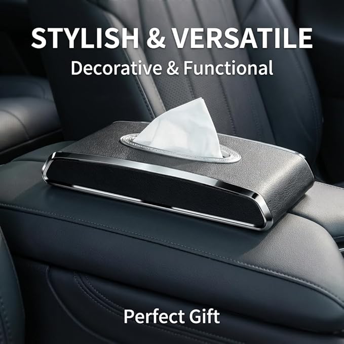 Leather car Tissue Holder for car Interior, Multi-Function car Visor Tissue Holder, Armrest & Back Seat Tissue Box for car, car Kleenex Holder (Black Flat)