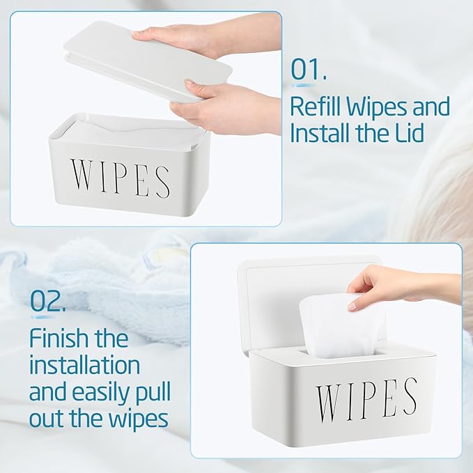 Singhoow 3 Pack Baby Wipes Dispenser Holder Wipe Container for Bathroom with Lid Toilet Tissue Paper Storage Refillable Box for Home Office Cars(Large,White)