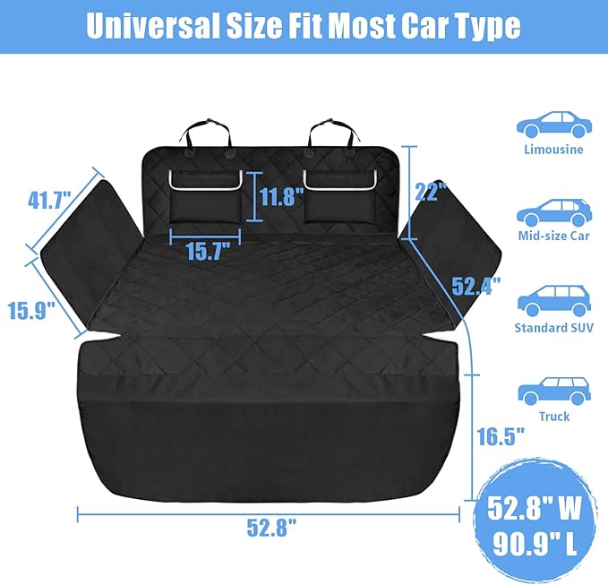F-color SUV Cargo Liner for Dogs - Waterproof Pet Cargo Liner with Side Flaps, Comfort Dog Cargo Cover with Bumper Flap, Scratchproof Non-Slip Large for Full-Size SUVs Vans, 55 x 93 Inch, Black