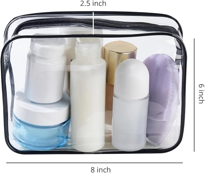 PALTERWEAR Clear Zippered Toiletry & Makeup Bags – 3-Pack Multipurpose Organizer Pouches for Travel, Cosmetics (8x6x2.5 Inch) (Crystal Clear, 6 x 8 x 2.5 Inch)
