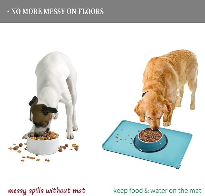 Reopet Waterproof Pet Feeding Mat with High Raised Edges, Heavier and Thicker Placemats for Cat Dog Water Bowl with BPA Free, Dogs Cats Food Mats for Messy Drinkers to Prevent Spill and Protect Floors