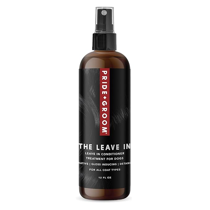 Pride and Groom The Leave in – Dog Conditioner and Detangler Spray Made in USA with Clean Ingredients & Signature Scent to Nourish, Moisturize, Repair, & Add Shine to All Pet Coat Types – 12 fl oz