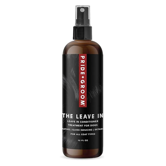 Pride and Groom The Leave in – Dog Conditioner and Detangler Spray Made in USA with Clean Ingredients & Signature Scent to Nourish, Moisturize, Repair, & Add Shine to All Pet Coat Types – 12 fl oz
