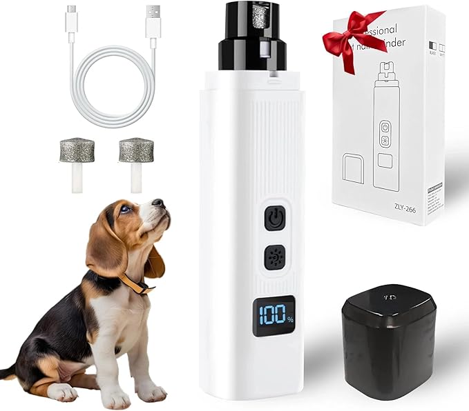 Dog Nail Grinder, Electric Pet Nail Grinder with 2 Speed Digital USB Rechargeable Dog Nail Trimmer Nail Claw Clippers with LED Lighting Quiet Paws Grooming for Large Medium Small Dogs Pet