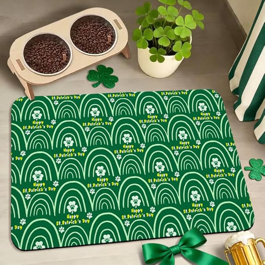 St Patrick's Day Dog Food Mats for Floors Waterproof, Cat Water Bowl Mats Pet Feeding Absorbent Placemats 16 * 24 inch