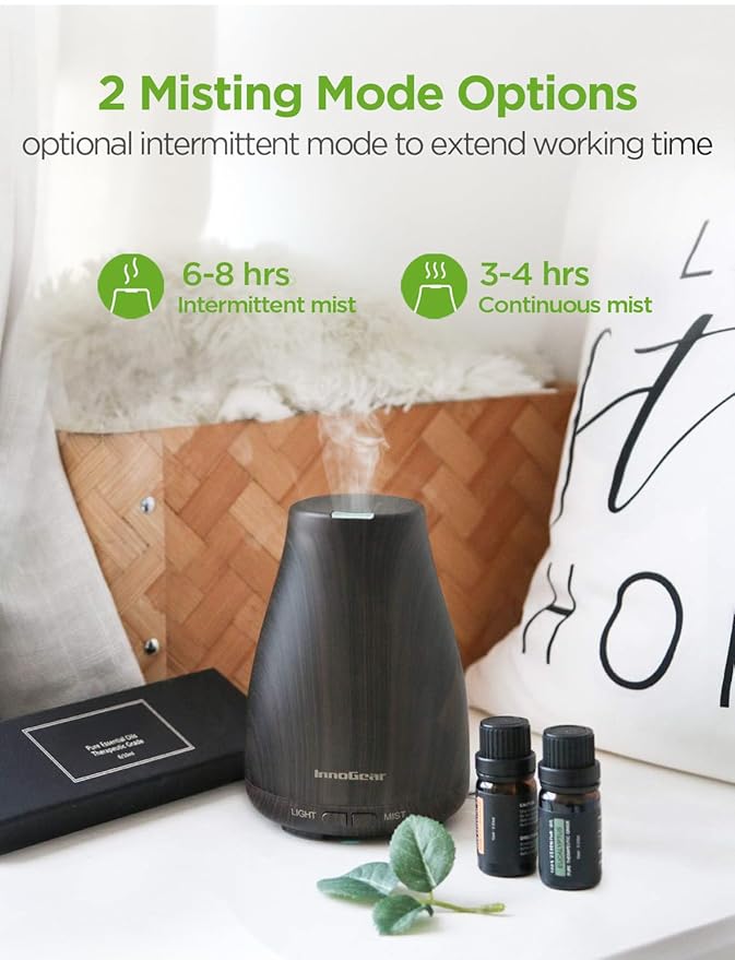 InnoGear Essential Oil Diffuser with Oils, 100ml Aromatherapy Diffuser with 6 Essential Oils Set, Aroma Cool Mist Humidifier Gift Set, Dark Wood Grain
