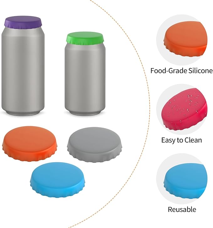Soda Can Lids – 6 Pack Reusable Silicone Can Covers, Pop Can Lids Fits Standard Cans, Soda Can Saver, Can Toppers for Soda, Beer, Beverage (Assorted, BPA-Free)