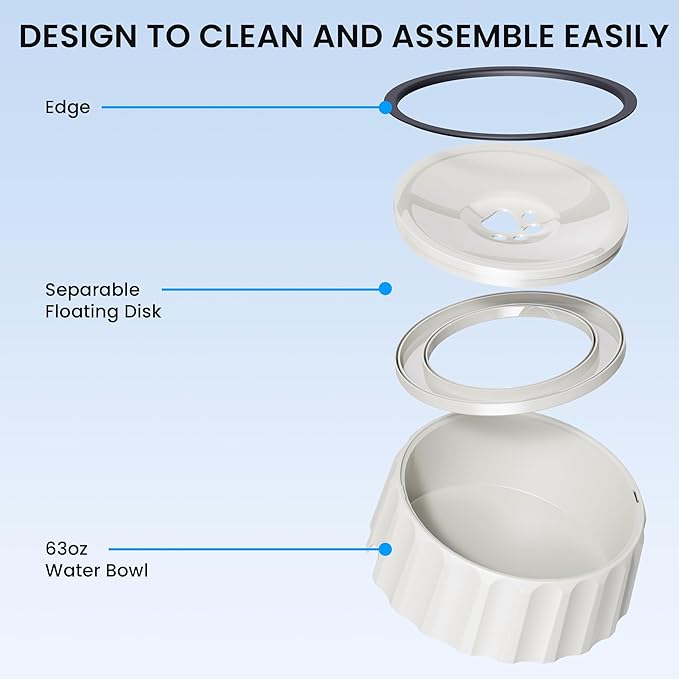 FORWH Dog Water Bowl No Spill 70oz/2L Large Capacity Dispenser Non Slip No Splash Bowl Pet Slow Feeder No Drip Dog Water Bowl on Vehicle Slow Water Bowl for Dogs and Cats