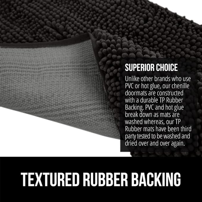 GORILLA GRIP SOAKSTOPPER Dog Door Mat, 30x20 Machine Washable Rug Absorbent Doormat Captures Moisture Mud Dirt, Quick Dry Soft Chenille Entryway Rugs Indoor Entrance Mats for Dog Paws, Black