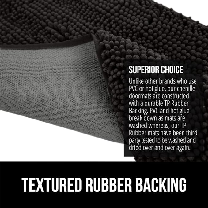 GORILLA GRIP SOAKSTOPPER Dog Door Mat, Machine Washable Rug Absorbent Doormat Captures Moisture Mud Dirt, Quick Dry Soft Chenille Entryway Rugs Indoor Entrance Mats for Dog Paws, 24x17 Black