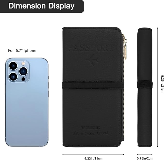 DOB SECHS Leather Passport Holder, RFID Blocking Passport Wallet Credit Cards Case for Women, Travel Accessories Organizer Pouch Bag with ID Window+Zippered Cash Pocket+SIM Slots, Blue
