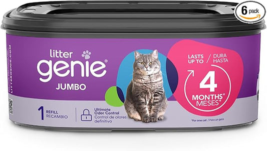 Litter Genie Refill Bags | Jumbo 6-Pack | Up to 4 Months of Supply in 1 Cartridge | Ultimate Odor Control Cat Litter Bags