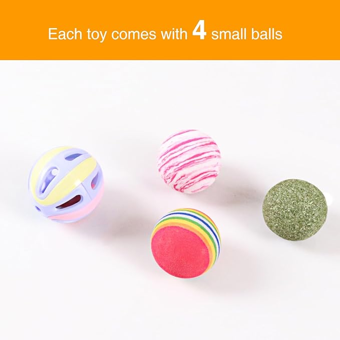 DI BI GRAMAS Cat Interactive Box Puzzle Toy with 3 Small Balls and 1 Bell Indoor Hunting Exercise Toy for Kittens Natural Wood Material