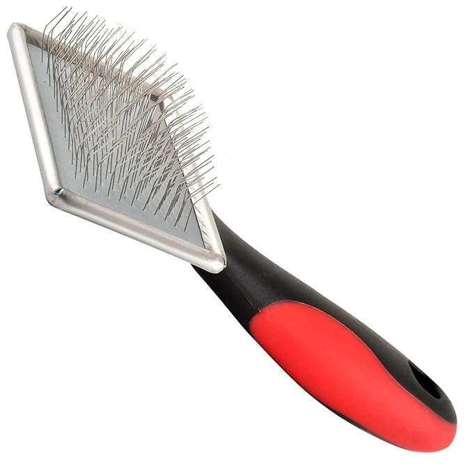 Jeffers Non Slip Slicker Pet Grooming Brush – Soft Pins, Red & Black Handle – Detangling Grooming Tool for Dogs & Cats with Short, Long, Thick & Curly Coats – Easy Grip Pet Comb - Small Size