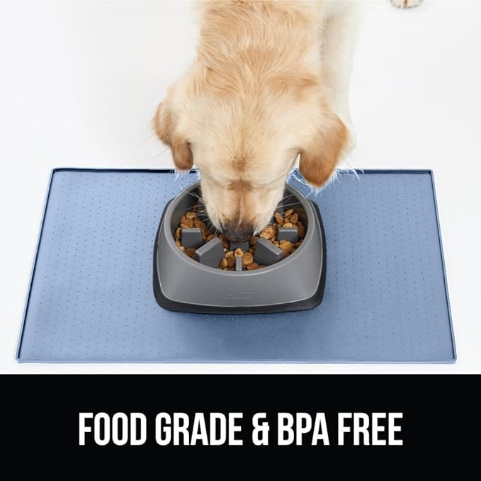 GORILLA GRIP 100% Waterproof Raised Edge BPA Free Silicone Pet Feeding Mat, Dog Cat Food Mats Contain Spills Protects Floors, Placemats for Cats and Dogs Water Bowl, Pets Accessories 23x15 Blue
