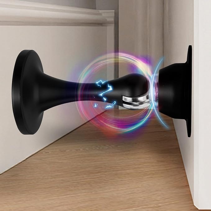 Bak Bo 3 Pack Magnetic Door Stopper, Strong Magnetic Door Holder Keep Door Open, Zinc Alloy Door Catch for Wall & Floor Mounting, No Drilling Door Stop with Adhesive Matte Black