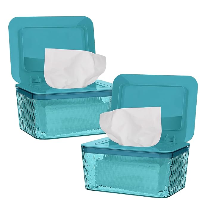 Whiidoom Wipes Dispenser, One-Handed Operation Wipe Holder for Baby & Adult, Seal-Designed Wipes Container for Bathroom Keep Diaper Wipes Fresh (2 Pack Green)