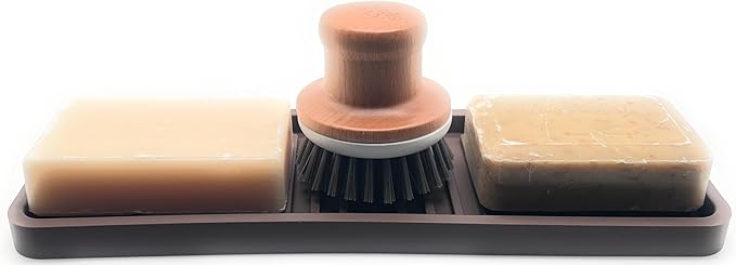 Happitasa Silicone Kitchen Sink Organizer Tray, Sponge Holder and Countertop Protector | Bathroom and Kitchen Soap Dish and Dispenser Tray (Dark Chocolate, 12"x4")
