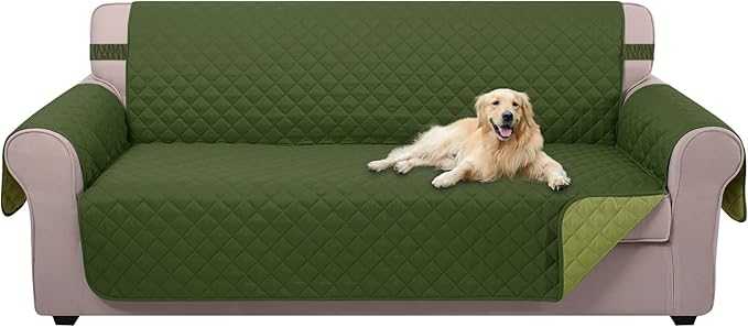 U-NICE HOME 4 Seater Sofa Cover 91 Inch Large Couch Covers for 4 Cushion Couch with Elastic Straps Water Resistant Furniture Protector Cover for Pets Cat (Sofa XX-Large, Huntergreen/Sage)