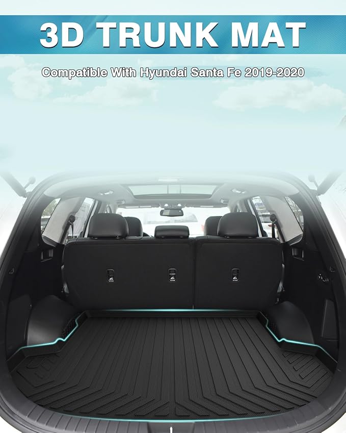 Mixsuper Cargo Liner Compatible with 2019-2020 Hyundai Santa Fe 5 Passenger Trunk Liner Santa Fe Accessories All Weather Rear Cargo Trunk Floor Mats Black