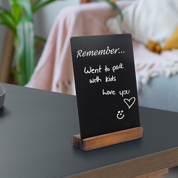 Desktop Chalkboard Sign Double-Sided Chalkboard with Wooden Base (3 Pack 7.9x5.1)