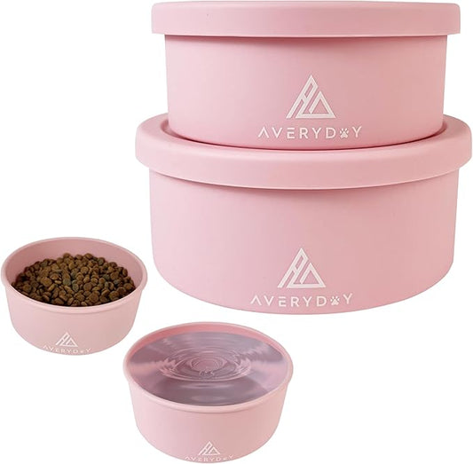 AVERYDAY 30 Oz Travel Dog Bowls with Lids, 2-in-1 Portable Pet Bowls for Food and Water, Leakproof Travel Dog Food & Water Bowl for Outdoor, Camping, Travel Dog Feeding Bowl, Daycare Pet Bowls