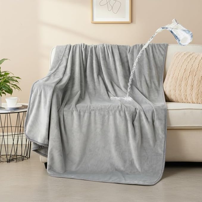 CAPT.SNOOZE Waterproof Dog Blankets Light Grey Pet Blanket 60"x80", Soft Fluffy Sofa Car Bed Protector, Reversible Leakproof Flannel Washable Dog Blanket for Large Dogs