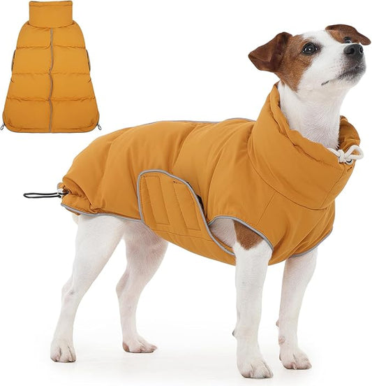 FUAMEY Dog Puffer Jacket for Small Dogs,Dog Cold Weather Coats Winter Dogs Down Jackets Waterproof Pet Snowsuits Warm Puppy Winter Vest Turtleneck Pets Adjustable Jackets Coats Mustard Yellow XS