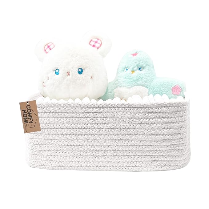 COMFY-HOMI 13" x 8.5" x 5.1" Storage Baskets for Organizing | Cotton Rope Woven Basket | Toy Storage Bin Box | Basket for Shelves, Closet Organizer Bin, Decorative Closet Shelf, 1 Pack, All white